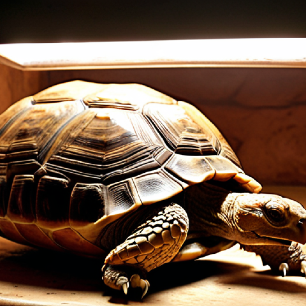 **Prompt:** A cozy tortoise enclosure in a Turkish home. Focus on a healthy and happy tortoise basking under a ceramic heat emitter, with a thermostat visible. Use warm lighting and a background showcasing typical Turkish decor.