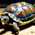 **

> A turtle with a softened shell (shell rot), showing signs of calcium deficiency.  Close-up on the shell, highlighting the discoloration and soft texture.  The setting is a poorly maintained terrarium with inadequate lighting.

**